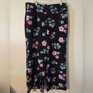 Lane Bryant Black Wide Leg Pants with Pink and Purple Floral